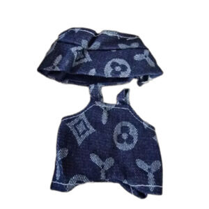 Vintage Wide-Brim Hat & Overalls Set for Plush Toys – Outdoor Adventure Outfit